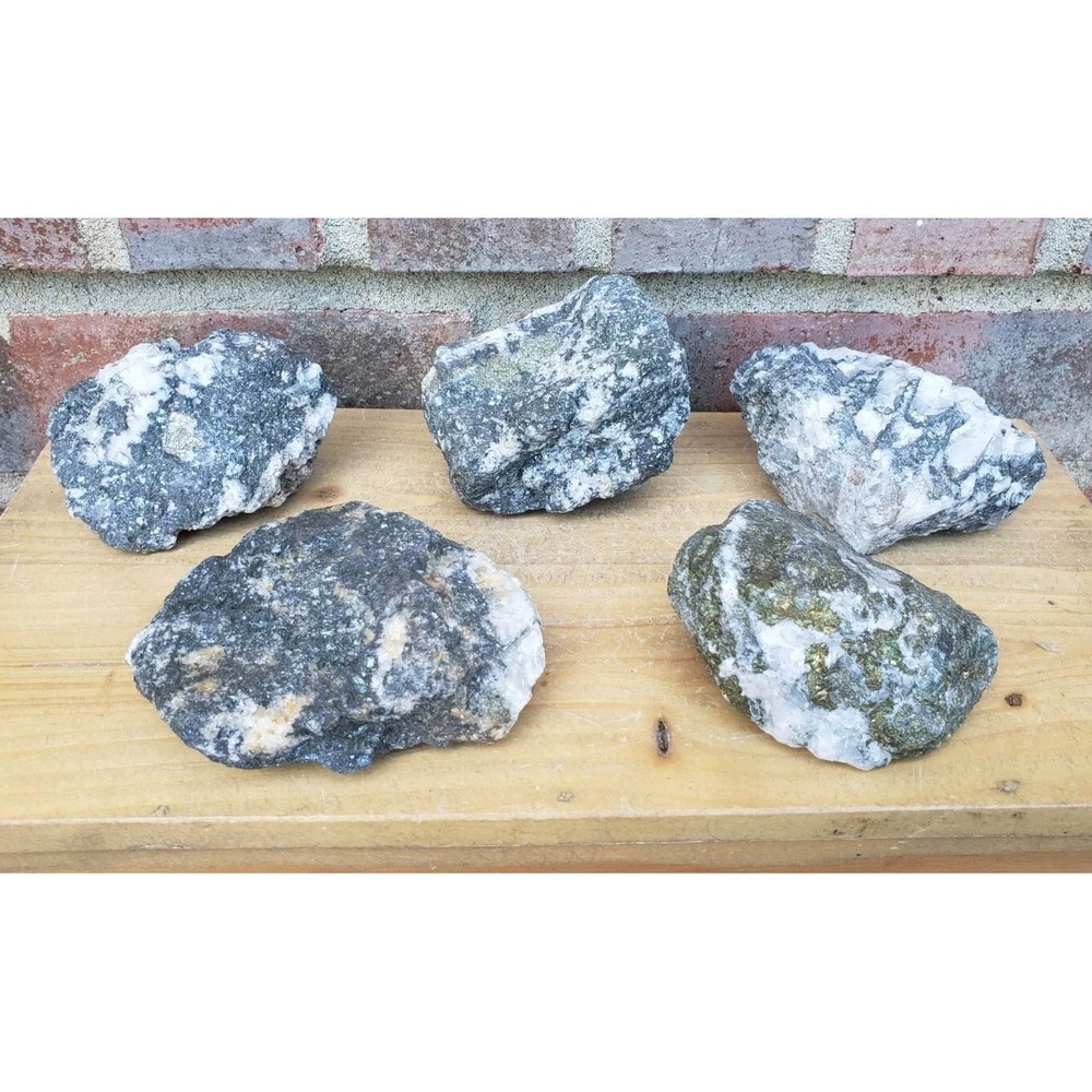 Lot of 5 Pyrite Quartz Crystals Rocks, 2lbs. 15oz Estate Specimens